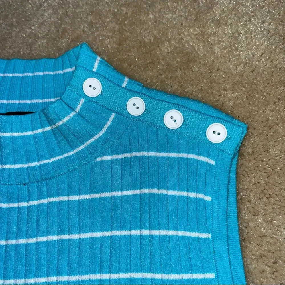 Talbots Turquoise Blue Rib Knit Striped Mock Neck Sleeveless Sweater - S - EUC - Picture 5 of 7